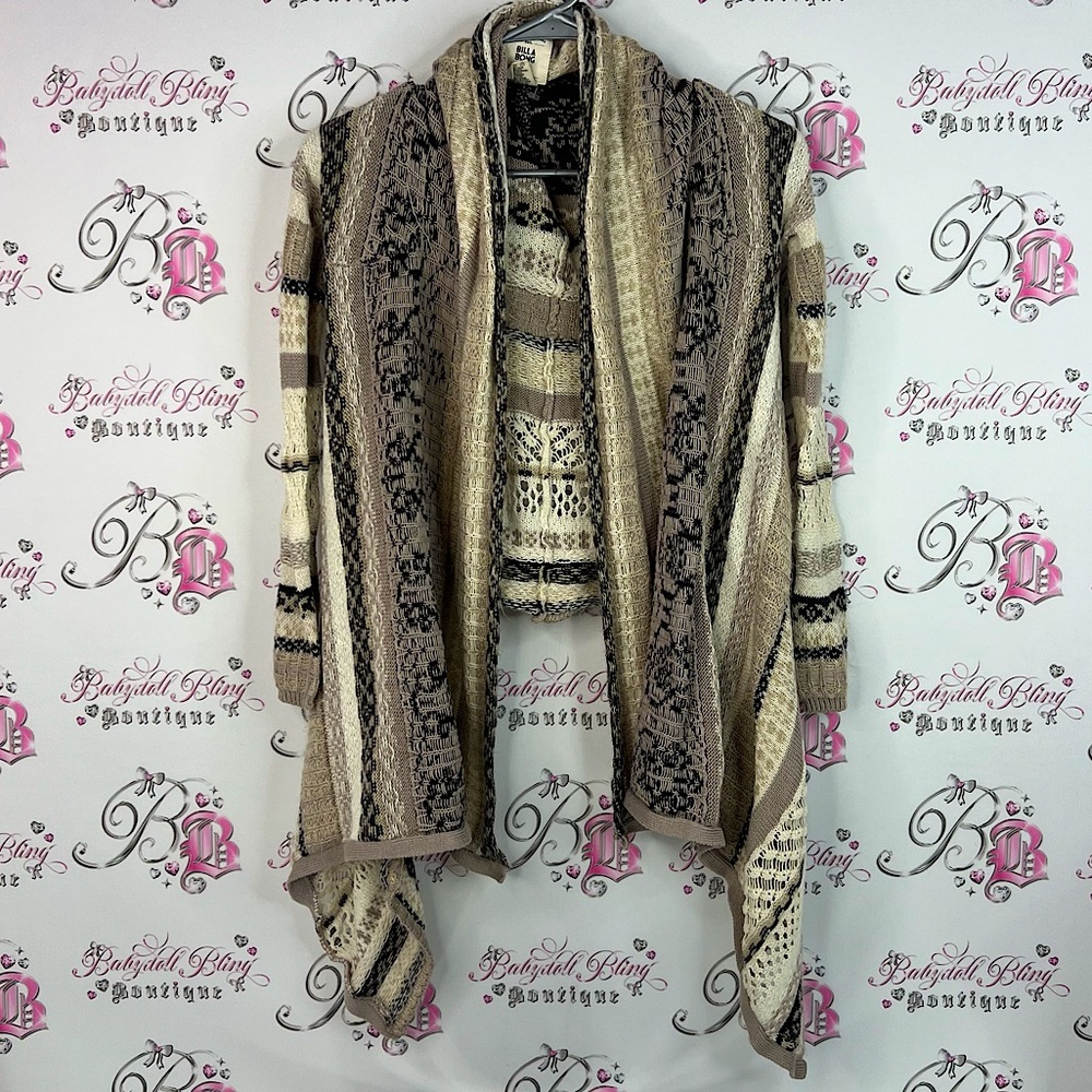 Billabong cardigan knit crochet waterfall Cream and Brown Knit Cardigan warm